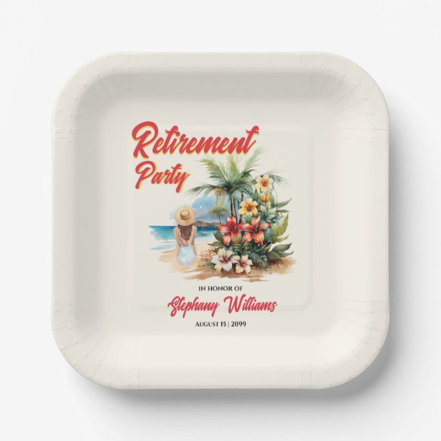 Assiettes En Carton Fête de la retraite des femmes Beach Aloha Femme (Recto)