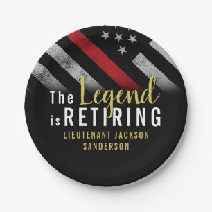 Assiettes En Carton Fête de la retraite des pompiers Red Line Flag Fir