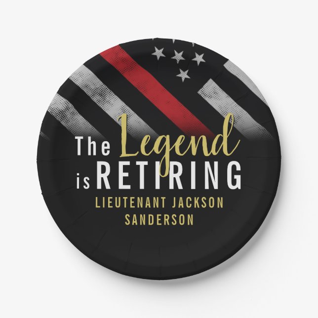 Assiettes En Carton Fête de la retraite des pompiers Red Line Flag Fir (Devant)