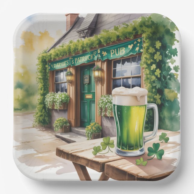 Assiettes En Carton Fête de la Saint-Patrick au bar pub (Recto)