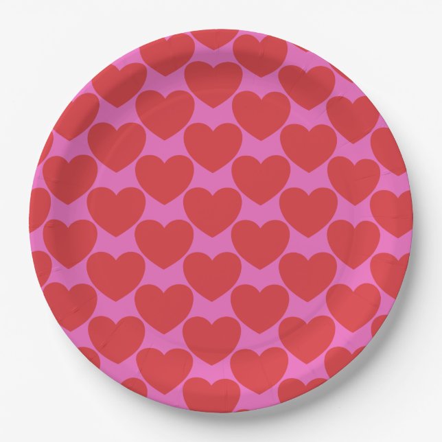 Assiettes En Carton Fête de la Saint-Valentin Assemblage de coeurs ros (Devant)