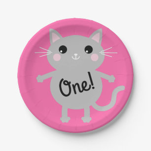 Assiettes En Carton Fête de l'anniversaire de Cat Kid Pink Cute