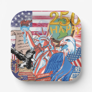 Assiettes En Carton Fête de l'Indépendance Américaine 250e 'Joyeux 250