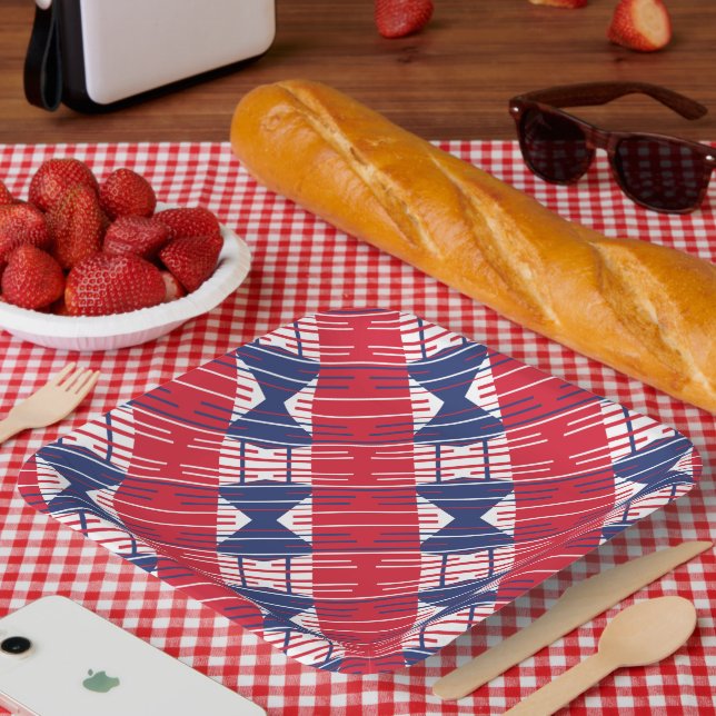 Assiettes En Carton Fête de l'Indépendance BQ couleurs patriotiques (Pique-nique)