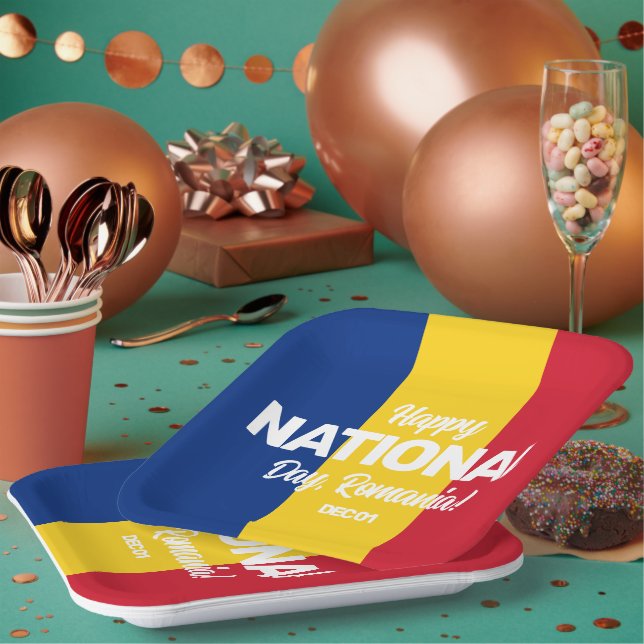 Assiettes En Carton Fête de l'Indépendance de Roumanie Pavillon nation (Multi)