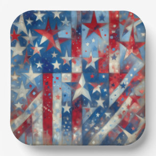 Assiettes En Carton Fête de l'indépendance patriotique rouge, blanc et