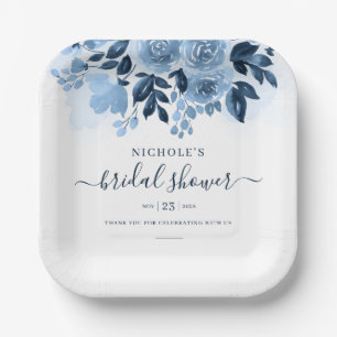 Assiettes En Carton Fête de mariage à l'aquarelle bleu marine écriture