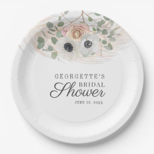 Assiettes En Carton Fête de mariage aquarelle Herbe des Pampas Florale