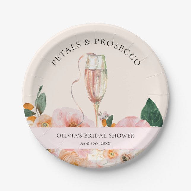 Assiettes En Carton Fête de Mariage au Prosecco avec Pétales de Fleurs (Devant)
