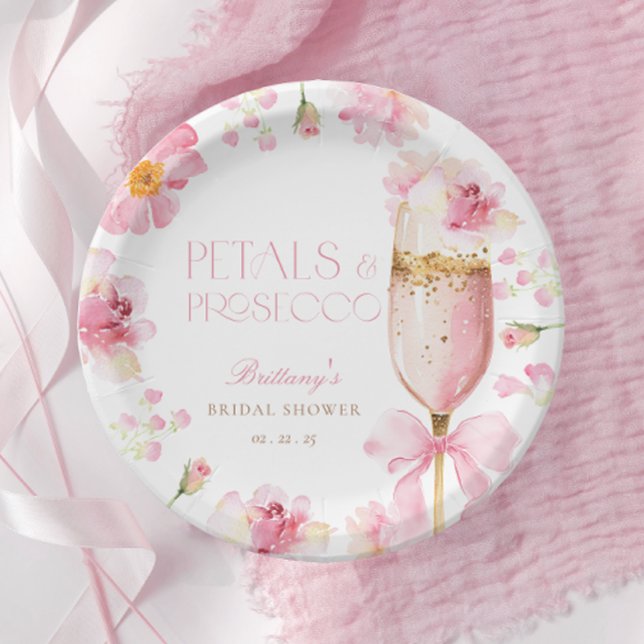 Assiettes En Carton Fête de Mariage au Prosecco Pétales de Rose (Créateur téléchargé)