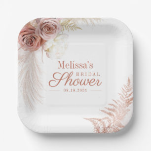Assiettes En Carton Fête de mariage aux herbes de la Pampa Terre cuite
