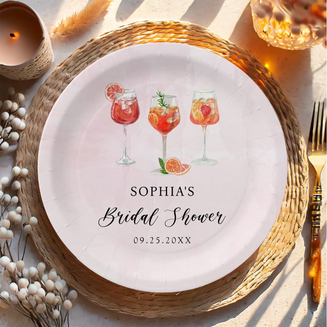 Assiettes En Carton Fête de mariage avec cocktail aquarelle (Créateur téléchargé)