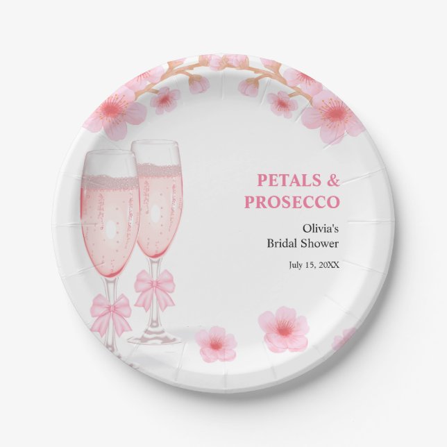 Assiettes En Carton Fête de mariage avec des pétales de fleurs roses e (Devant)