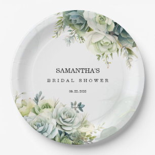 Assiettes En Carton Fête de mariage avec des plantes grasses, des rose