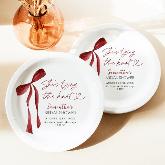 Assiettes En Carton Fête de mariage avec un nœud bourguignon (Créateur téléchargé)