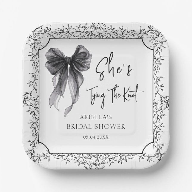 Assiettes En Carton Fête de mariage avec un nœud noir Elle fait le nœu (Recto)