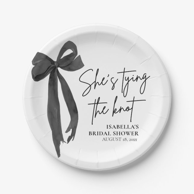 Assiettes En Carton Fête de mariage avec un nœud noir Elle se marie (Devant)
