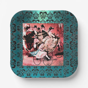 ASSIETTES EN CARTON FÊTE DE MARIAGE BLACK BLEU RED BICYCLE