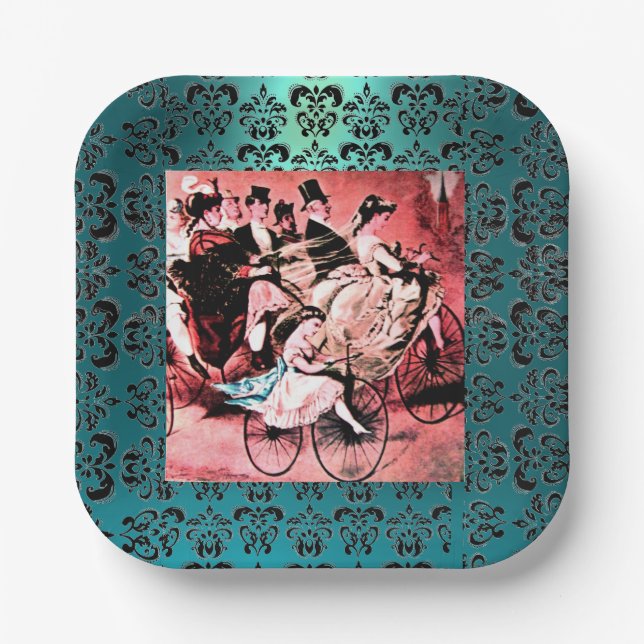 ASSIETTES EN CARTON FÊTE DE MARIAGE BLACK BLEU RED BICYCLE (Recto)