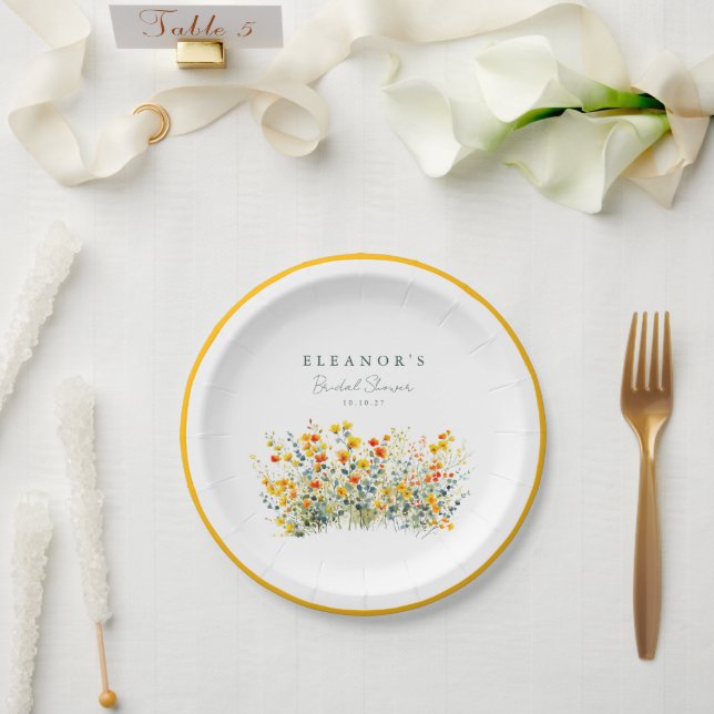 Assiettes En Carton Fête de Mariage Champêtre Fleurs Jaunes et Orange (Mariage)