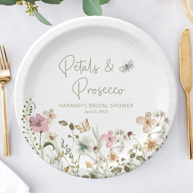 Assiettes En Carton Fête de mariage champêtre Pétales et Prosecco (Créateur téléchargé)