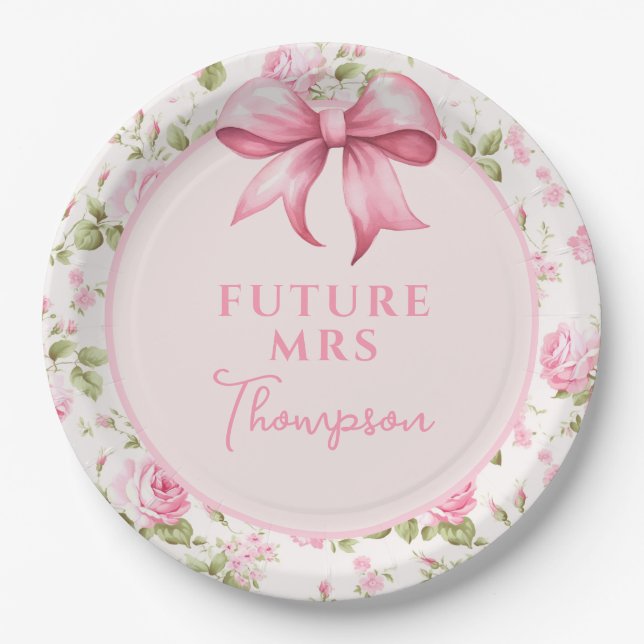 Assiettes En Carton Fête de mariage Coquette Pink Bow | Future Mme (Devant)