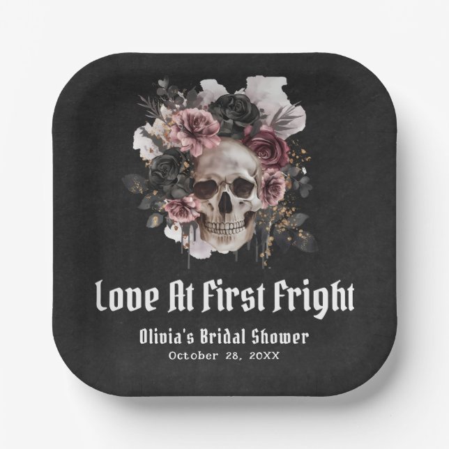 Assiettes En Carton Fête de mariage : Crâne d'Halloween Amour Coup de  (Recto)