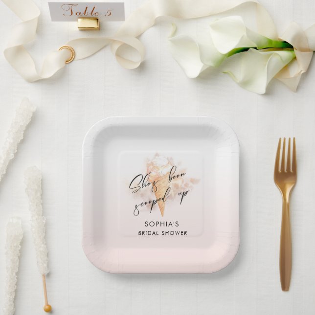 Assiettes En Carton Fête de mariage en crème glacée rose aquarelle  (Mariage)