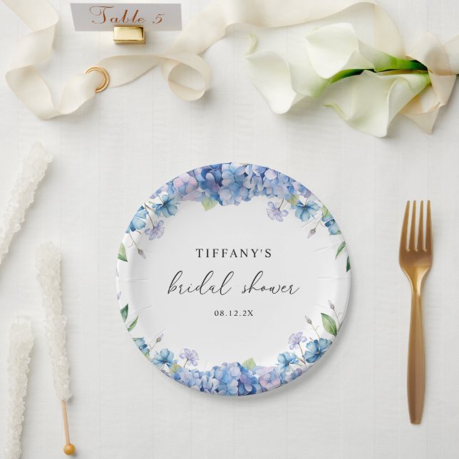 Assiettes En Carton Fête de mariage floral avec des hortensias bleus m (Mariage)