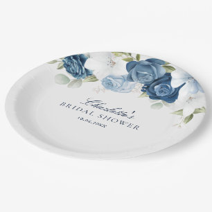 Assiettes En Carton Fête de mariage floral botanique bleu poussiéreux