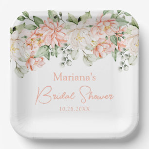 Assiettes En Carton Fête de mariage floral ivoire pêche