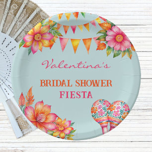Assiettes En Carton Fête de mariage Floral Rose Fiesta Mexicaine