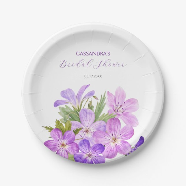 Assiettes En Carton Fête de mariage Florale de Géranium Violet Rose  (Devant)