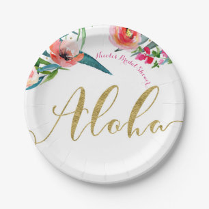 Assiettes En Carton Fête de Mariage Florale Tropicale Aloha d'Été