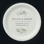 Assiettes En Carton Fête de mariage minimaliste de branche d'olivier m<br><div class="desc">Le design merveilleux de ces assiettes ferait un excellent accompagnement à votre réception de mariage. Avec le design de branche d'olivier aquarelle et vos détails personnels. Partie d'une collection mariage complète.</div>