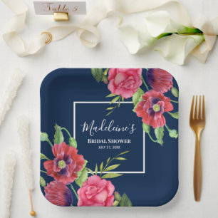Assiettes En Carton Fête de mariage moderne fleurs rouges roses sur ma