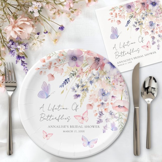 Assiettes En Carton Fête de mariage papillon fleur sauvage (Butterfly Wildflower Bridal Shower Napkins)