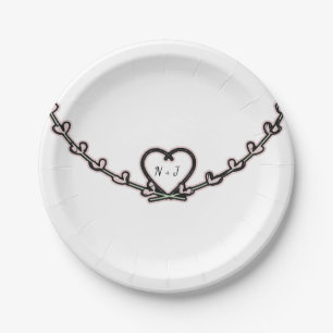 Assiettes En Carton Fête de mariage personnalisée avec vigne à coeur r