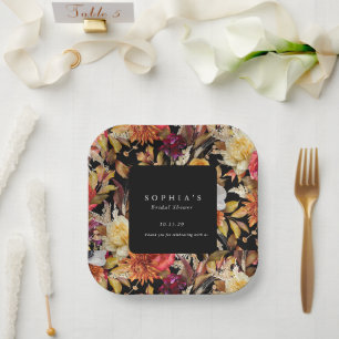 Assiettes En Carton Fête de mariage romantique florale sombre et autom
