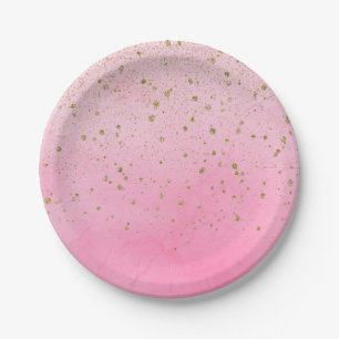 Assiettes En Carton Fête de mariage Rose Poudrée et Paillettes Dorées