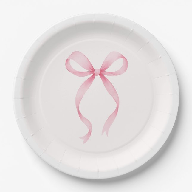 Assiettes En Carton Fête de mariage ruban rose (Devant)