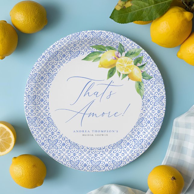 Assiettes En Carton Fête de mariage That's Amore Lemon Italian Blue Ti (Créateur téléchargé)