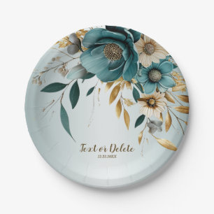 Assiettes En Carton Fête de mariage Turquoise Fleur blanche Feuilles d