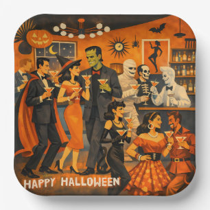 Assiettes En Carton Fête de martini d'Halloween en style Mid Century M