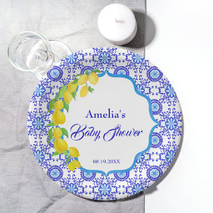 Assiettes En Carton Fête de naissance bébé aux citrons aquarelle d'Ama