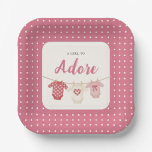 Assiettes En Carton Fête de naissance bébé fille "Une fille à adorer"