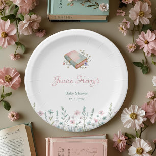 Assiettes En Carton Fête de Naissance Bébé Fleur Sauvage Rétro Pastel