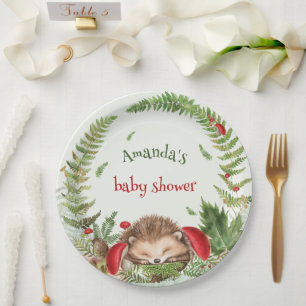 Assiettes En Carton Fête de naissance bébé hérisson floral forêt boisé