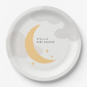 Assiettes En Carton Fête de Naissance Bébé Lune Étoiles Nuages Graphiq