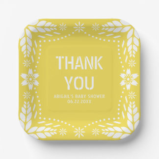 Assiettes En Carton Fête de naissance bébé Merci papier découpé jaune